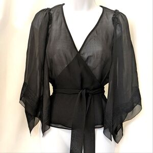 Beautiful 100% Silk Wrap Shirt With Elegant Details.